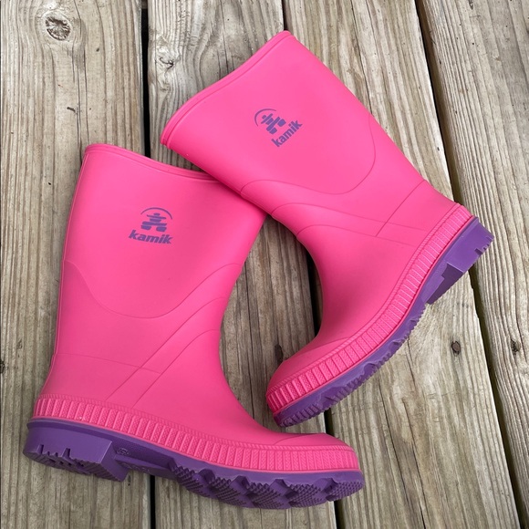 Kamik Rain Boots- Kids PINK "Stomp" Rainboots Size 5 - Picture 1 of 12